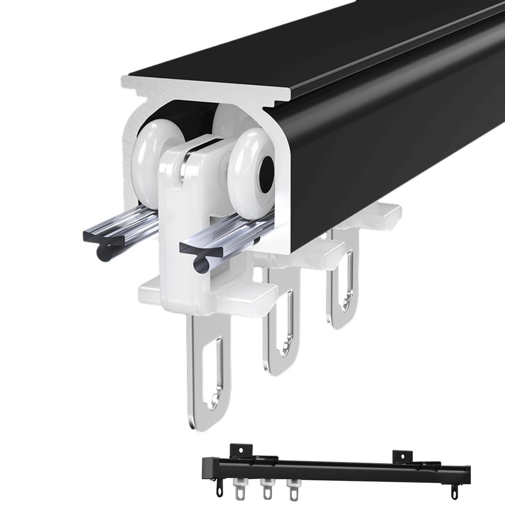 Ceiling Curtain Track Flexible Heavy Duty Ceiling Curtain Rails Curtain Pole Curtain Rod Curtain Rail Aluminum Alloy Curtain Rod Pole Rail Track Curtain System for Straight Windows (Color : Black (to
