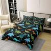 100% Natural Cotton Dinosaur Comforter Cover Cartoon Dinosaur Bedding Set Ancient Animal Quilt Cover Colorful Rainbow Iridescent Batik Duvet Cover, Black 3 Pcs Queen Size with Zipper Closure view 2