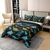 100% Natural Cotton Dinosaur Comforter Cover Cartoon Dinosaur Bedding Set Ancient Animal Quilt Cover Colorful Rainbow Iridescent Batik Duvet Cover, Black 3 Pcs Queen Size with Zipper Closure view 3