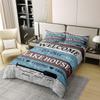 Lake House 100% Cotton Duvet Cover Queen Size, Farmhouse Lake Paddle Comforter Cover Rustic Wooden Stripes Bedding Set, Kids Lake House Decor Camping Bed Set Lake Theme Room Decor, Blue White Brown view 2