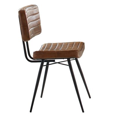 Benjara Mia 18 Inch Side Chair, Set of 2, Dyed Leather, Vertical Tufting, Brown and Black