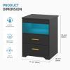 LED Night Stand with Gun Drawer for Bedroom, Charging Bedside Table with USB & Type-C Port, Modern End Table with Human Sensor Light -Black view 2