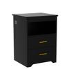 LED Night Stand with Gun Drawer for Bedroom, Charging Bedside Table with USB & Type-C Port, Modern End Table with Human Sensor Light -Black view 3