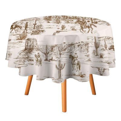 INSFBRB Rustic Western Cowboys Tablecloth Round Vintage American Wild West Desert with Country Cowboys Table Cloth Cover Indoor Outdoor for Dining for Home Party Picnic 60x60in