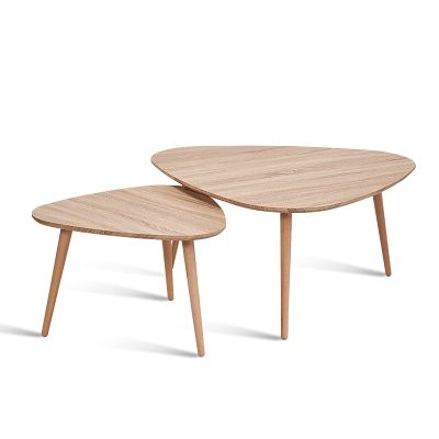Katzowen Coffee Table Modern Furniture Decor Wooden Nesting Triangle End Table, Set of 2 Coffee Table, Modern Minimalist Side Table for Living Room/Bedroom (Color : Wood Color)