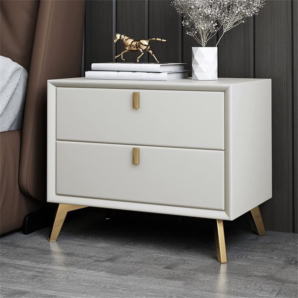 HM&DX Solid Wood Nightstand with 2 Drawer Bedside Table Modern End Side Table Side Bed Table with Sliding Drawer Metal Legs Modern Bedside Table e Sofa End Side Table, Off White
