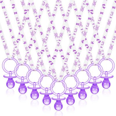 Tigeen 36 Pcs Shower Party Pacifiers Necklace Acrylic Pacifiers Favors Plastic Charm for Shower Party Decorations Table Scatter, Girl Style(Purple, White)