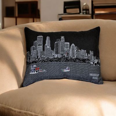HomeRoots 25" Black Minneapolis Nighttime Skyline Lumbar Decorative Pillow