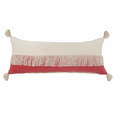HomeRoots 14" X 36" Raspberry Red and Off-White 100% Cotton Zippered Pillow