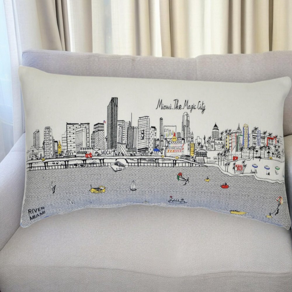HomeRoots 35" White Miami Daylight Skyline Lumbar Decorative Pillow