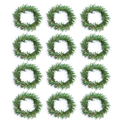 12pcs Christmas Napkin Rings,Christmas Napkin Holder, Artificial Pine Needles Mini Candle Rings Wreath,Christmas Green Napkin Ring Candle Ring for Pillar Candle Christmas Holiday Table Decoration(#1)