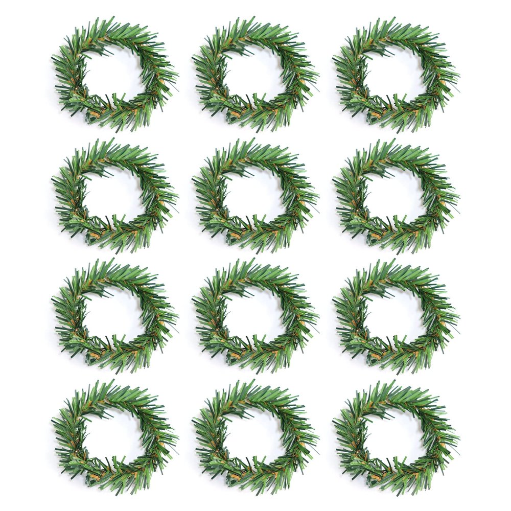 12pcs Christmas Napkin Rings,Christmas Napkin Holder, Artificial Pine Needles Mini Candle Rings Wreath,Christmas Green Napkin Ring Candle Ring for Pillar Candle Christmas Holiday Table Decoration(#1)