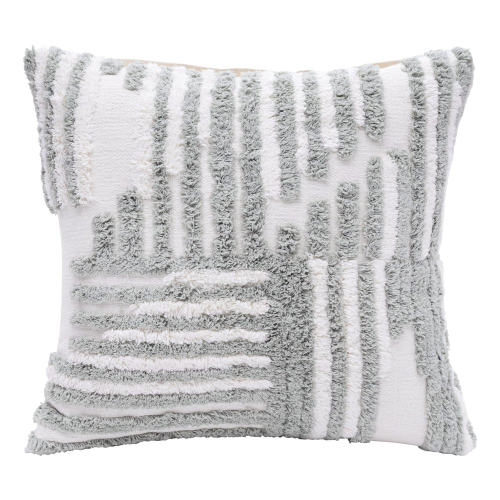HomeRoots 22" X 22" Sage Green and White 100% Cotton Striped Zippered Pillow