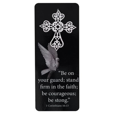 Cottage Garden EBKM-EM115S Stand Firm in Faith Black and Silver Tone 6 x 3 Inch Paper Cross Embellished Place Keeper Bookmark Pack of 12