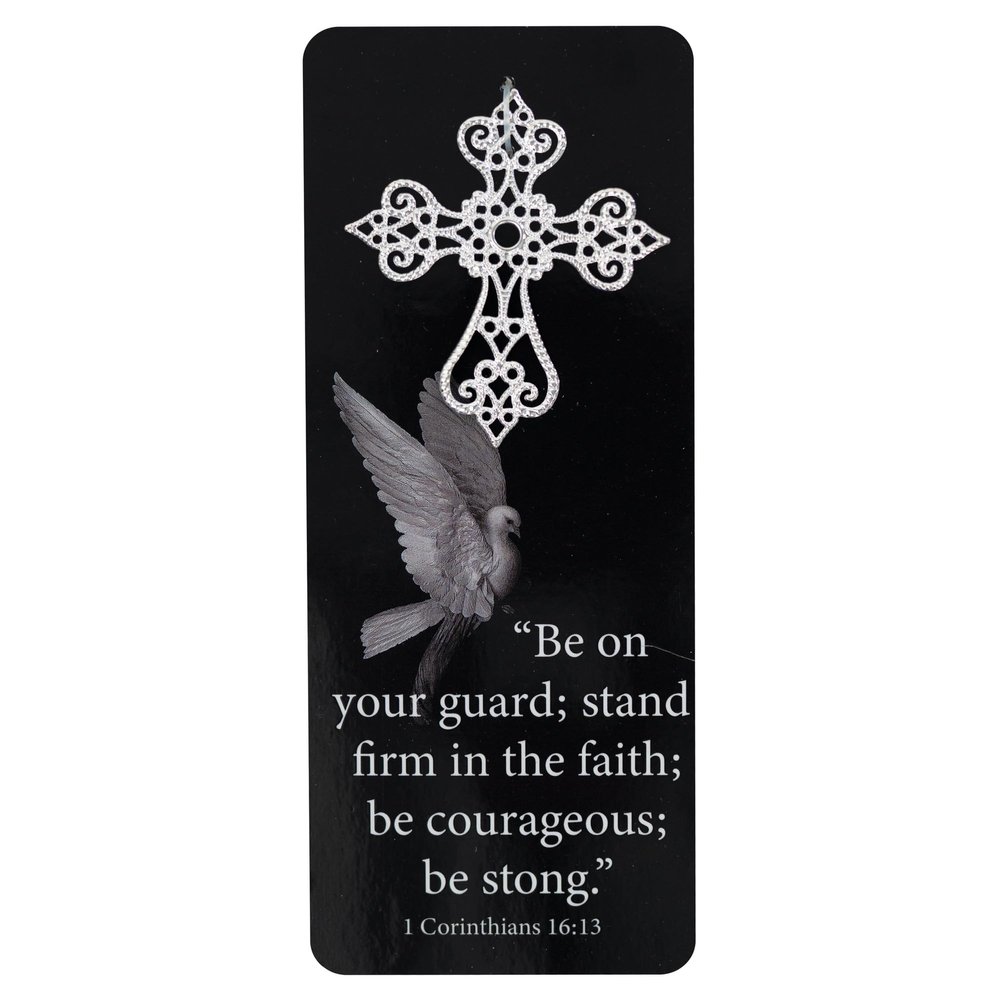 Cottage Garden EBKM-EM115S Stand Firm in Faith Black and Silver Tone 6 x 3 Inch Paper Cross Embellished Place Keeper Bookmark Pack of 12