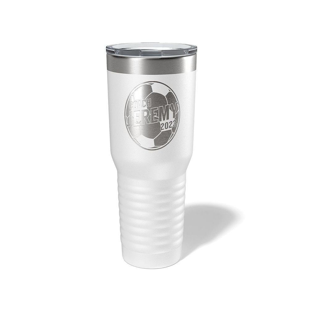 Alterd Industries Coach Gift - Soccer Coach | insulated tumbler with lid | travel coffee mug | Girls Soccer | gifts for coaches (Wine Tumbler) (Diagonal Soccer, White, 30oz Tumbler)