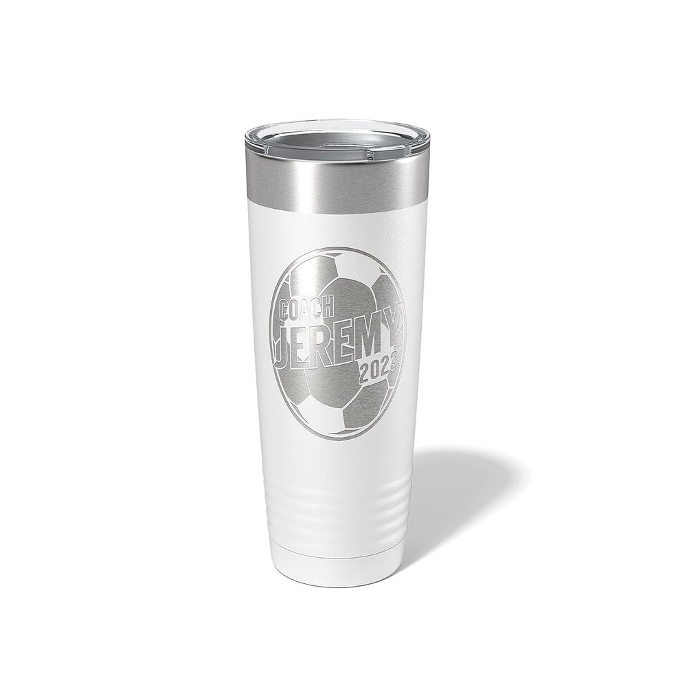 Alterd Industries Coach Gift - Soccer Coach | insulated tumbler with lid | travel coffee mug | Girls Soccer | gifts for coaches (Wine Tumbler) (Diagonal Soccer, White, 20oz Tumbler)