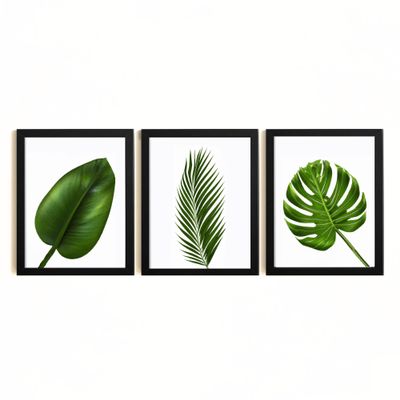 3 Piece Tropical Plant Framed Wall Art for Living Room Decor Wall Monstera Decor for Bedroom Green Leaf Jungle wall art, Modern Home Decor Framed Ready to Hang on Wall (8.5" x 11" (L X W))