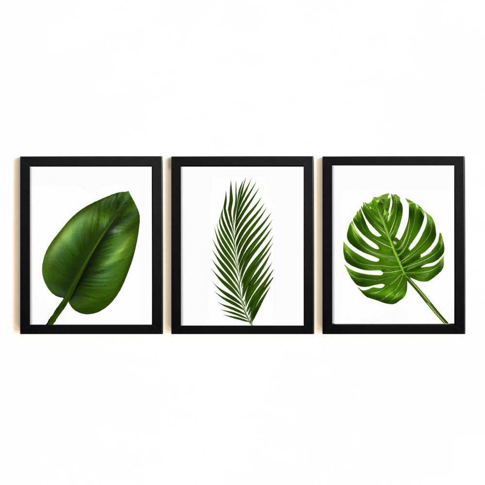 3 Piece Tropical Plant Framed Wall Art for Living Room Decor Wall Monstera Decor for Bedroom Green Leaf Jungle wall art, Modern Home Decor Framed Ready to Hang on Wall (8.5" x 11" (L X W))