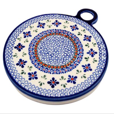 Polish Pottery Round Cutting Board Ceramic Trivet, Handcrafted by Zaklady Boleslawiec in Poland, Heat Resistant and Durable, 11" Long x 9" Wide - Cheese Board, Serving Platter
