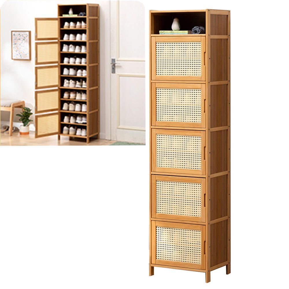 Rattan Shoe Storage Cabinet for Entryway,Narrow Shoe Cabinet, Shoe Rack,Free Standing Storage Cabinet with Doors,Bamboo Closed Shoe Rack,Shoes Organizer Cabinet,4/6/8/10/11 Tier ( Size : 11 tier )