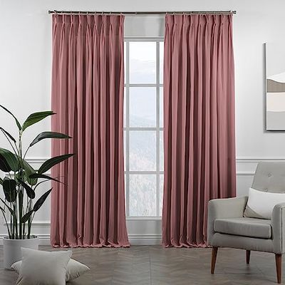 CASANEMA Pinch Pleated Faux Velvet Look Extra Long Room Darkening Home Decor Curtain (1 Panel) Custom Made Curtains - Made in Turkey, Rose Pink (100" W x 95" L)