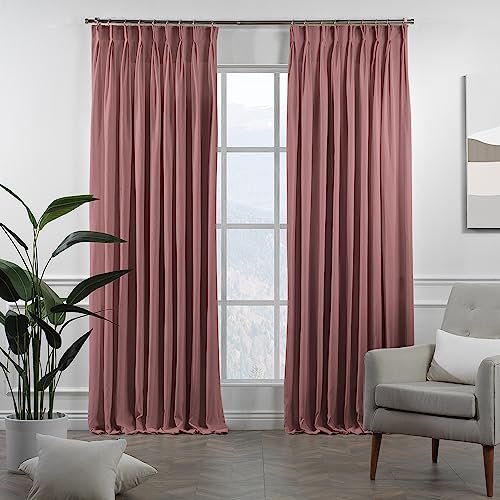 CASANEMA Pinch Pleated Faux Velvet Look Extra Long Room Darkening Home Decor Curtain (1 Panel) Custom Made Curtains - Made in Turkey, Rose Pink (100" W x 95" L)