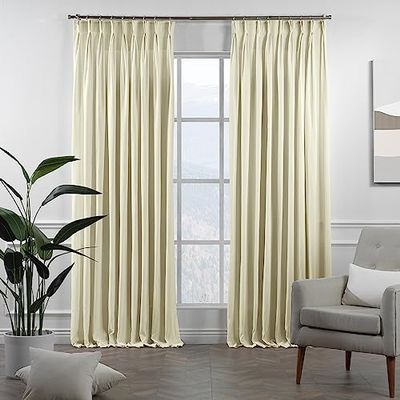 CASANEMA Pinch Pleated Faux Velvet Look Thermal Insulated 100% Blackout Linening Room Darkening Noise Reducing (1 Panel) Custom Made Curtains - Made in Turkey, Cream (52" W x 84" L)