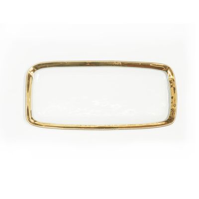 Annieglass Roman Antique 9 x 20 Inch Rectangular Tray with 24k Gold, Timeless Glass Tableware for All Occasions, Made in The USA
