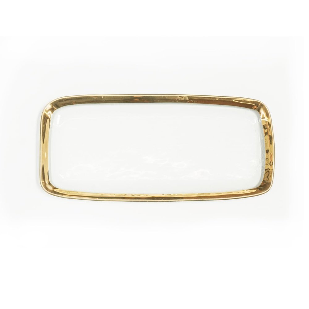 Annieglass Roman Antique 9 x 20 Inch Rectangular Tray with 24k Gold, Timeless Glass Tableware for All Occasions, Made in The USA