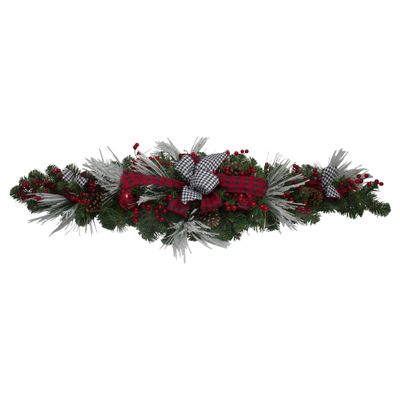 Northlight Houndstooth Bows and Berries Artificial Christmas Swag Unlit, 52", Green