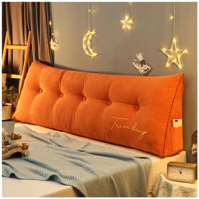EORNOW Triangular Headboard Pillow, Large Backrest Cushion/Bedside Cushions, Large Throw Pillows Reading Pillow with Detachable Zipper Cover (Color : Orange, Size : 120cm/47inch)