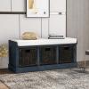 DHAEY Foyer Bench for Entryway,Rustic Storage Bench with Removable Cushion,Wood Storage Bench with 3 Deep Removable Classic Rattan Baskets,Bedroom Entrance Bench,Corner Bench,Antique Navy view 1