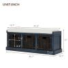 DHAEY Foyer Bench for Entryway,Rustic Storage Bench with Removable Cushion,Wood Storage Bench with 3 Deep Removable Classic Rattan Baskets,Bedroom Entrance Bench,Corner Bench,Antique Navy view 2