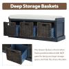 DHAEY Foyer Bench for Entryway,Rustic Storage Bench with Removable Cushion,Wood Storage Bench with 3 Deep Removable Classic Rattan Baskets,Bedroom Entrance Bench,Corner Bench,Antique Navy view 3