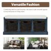 DHAEY Foyer Bench for Entryway,Rustic Storage Bench with Removable Cushion,Wood Storage Bench with 3 Deep Removable Classic Rattan Baskets,Bedroom Entrance Bench,Corner Bench,Antique Navy view 4