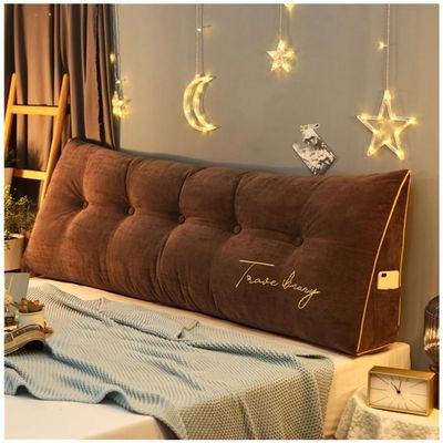 EORNOW Triangular Headboard Pillow, Large Backrest Cushion/Bedside Cushions, Large Throw Pillows Reading Pillow with Detachable Zipper Cover (Color : Dark Brown, Size : 120cm/47inch)