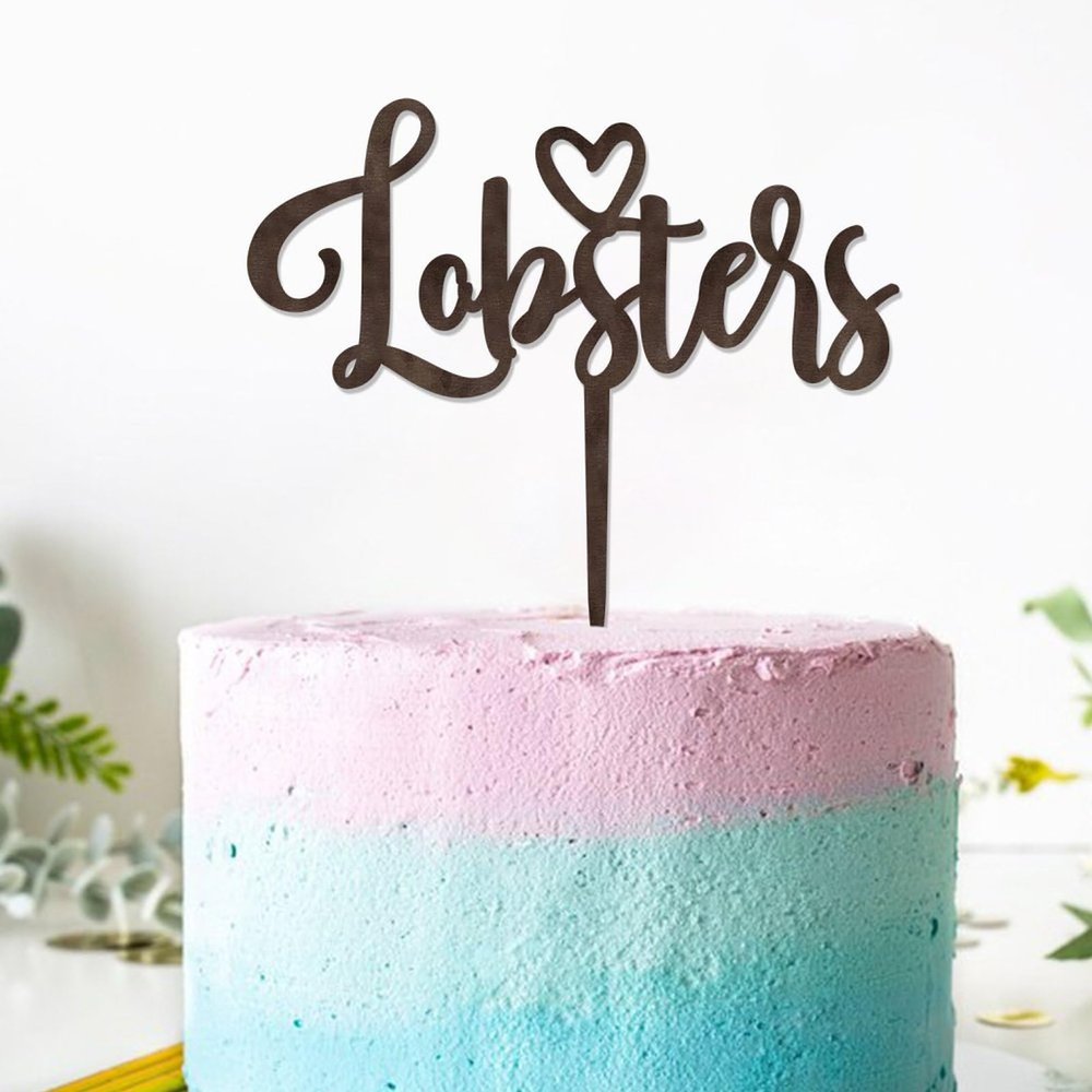 Personalized Wedding Cake Topper Lobsters Love Themed White Diamond Ring Cake Toppers Black Wood Monogram Letter Art Font Cake Toppers for Anniversary Engagement Bridal Shower Cake Party Decoration