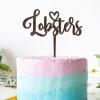 Personalized Wedding Cake Topper Lobsters Love Themed White Diamond Ring Cake Toppers Black Wood Monogram Letter Art Font Cake Toppers for Anniversary Engagement Bridal Shower Cake Party Decoration view 1