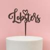 Personalized Wedding Cake Topper Lobsters Love Themed White Diamond Ring Cake Toppers Black Wood Monogram Letter Art Font Cake Toppers for Anniversary Engagement Bridal Shower Cake Party Decoration view 2