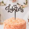 Personalized Wedding Cake Topper Lobsters Love Themed White Diamond Ring Cake Toppers Black Wood Monogram Letter Art Font Cake Toppers for Anniversary Engagement Bridal Shower Cake Party Decoration view 3