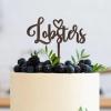 Personalized Wedding Cake Topper Lobsters Love Themed White Diamond Ring Cake Toppers Black Wood Monogram Letter Art Font Cake Toppers for Anniversary Engagement Bridal Shower Cake Party Decoration view 4