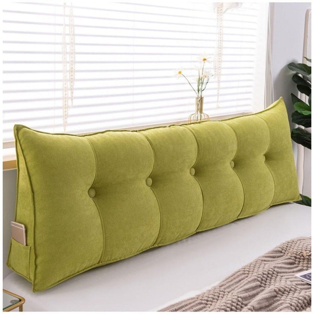 Large Backrest Cushions Triangular Reading Pillow, Headboard Pillow / Triangular Bedside Cushion, Long Pillows With Zipper Cover, Soft, Comfortable And Breathable ( Color : Pine green , Size : 120cm/4