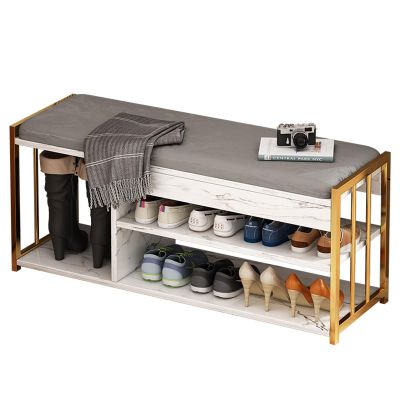 HUHJYUGE Shoe Bench with Cushion, Shoe Rack Storage Bench, Shoe Bench with Cushion Padded Seat and Shelves, Upholstered Bench with Boots Storage, for Entryway, Hallway, Bedroom (A 90cm)