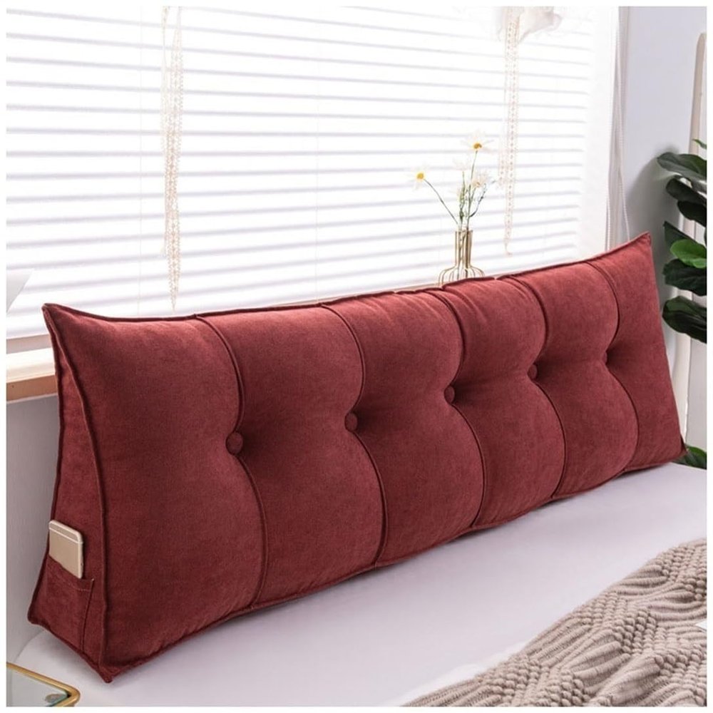 Large Backrest Cushions Triangular Reading Pillow, Headboard Pillow / Triangular Bedside Cushion, Long Pillows With Zipper Cover, Soft, Comfortable And Breathable ( Color : Wine red , Size : 120cm/47i