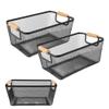 2Pack Metal Mesh Steel Basket with Bamboo Handle - Wire Metal Basket for Kitchen Organization, 12" Wide Food Organizer Bin, Perfect for Organizing Bulk Pantry (BLACK) view 1