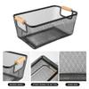 2Pack Metal Mesh Steel Basket with Bamboo Handle - Wire Metal Basket for Kitchen Organization, 12" Wide Food Organizer Bin, Perfect for Organizing Bulk Pantry (BLACK) view 3