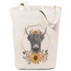 GXVUIS Highland Cow Canvas Tote Bag for Women Aesthetic Floral Reusable Grocery Shoulder Shopping Bags Gifts for Girls White view 1