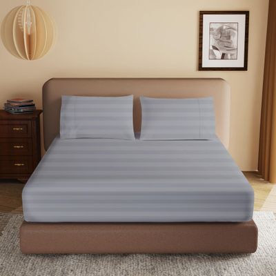 100% Egyptian Cotton Fitted Sheet King Size, 600 Thread Count, Single Fitted Sheet Only,16" Deep Pocket Sheet, Soft & Elastic Sateen Weave Bottom Sheet for Hotel & Home (Gray-Stripe, King)