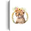 Cheetah Cub Flower Crown,Cute Nursery Botanical Wall Art Print,Safari Animal Pictures Wall Art - Baby Room Animal Prints - Jungle Babies Wall Decor - 12"x18" canvas print with frame view 1
